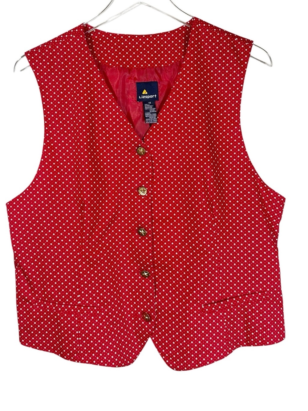 VTG LIZSPORT Women's 14  Red Polka Dot Button Front Vest Metal Buttons